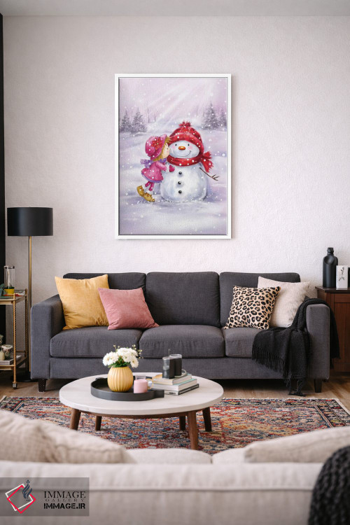 تابلو دکوراتیو "دختری که به آدم برفی بوسه می زند" اثر ماکیکو - D3W