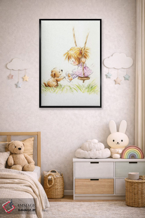 تابلو دکوراتیو "دختر کوچولو روی تاب با سگ" اثر ماکیکو - D6B