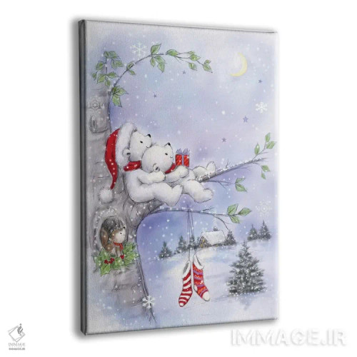 تابلو دکوراتیو "زوج خرس روی درخت" اثر ماکیکو - نمای پرسپکتیو محصول