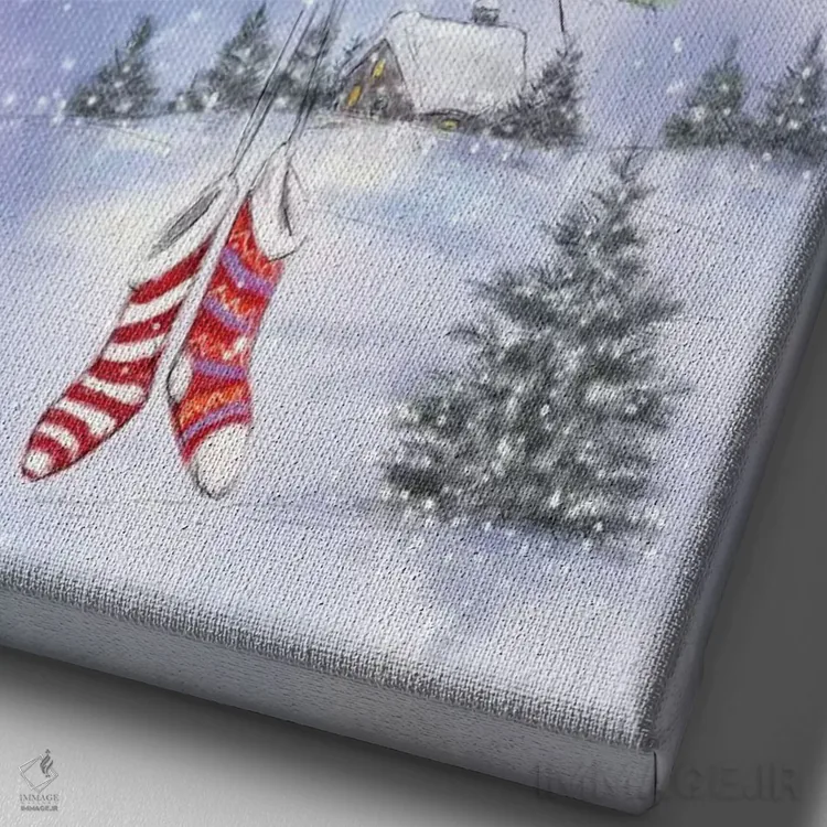 تابلو دکوراتیو "زوج خرس روی درخت" اثر ماکیکو - نمای نزدیک بافت بوم