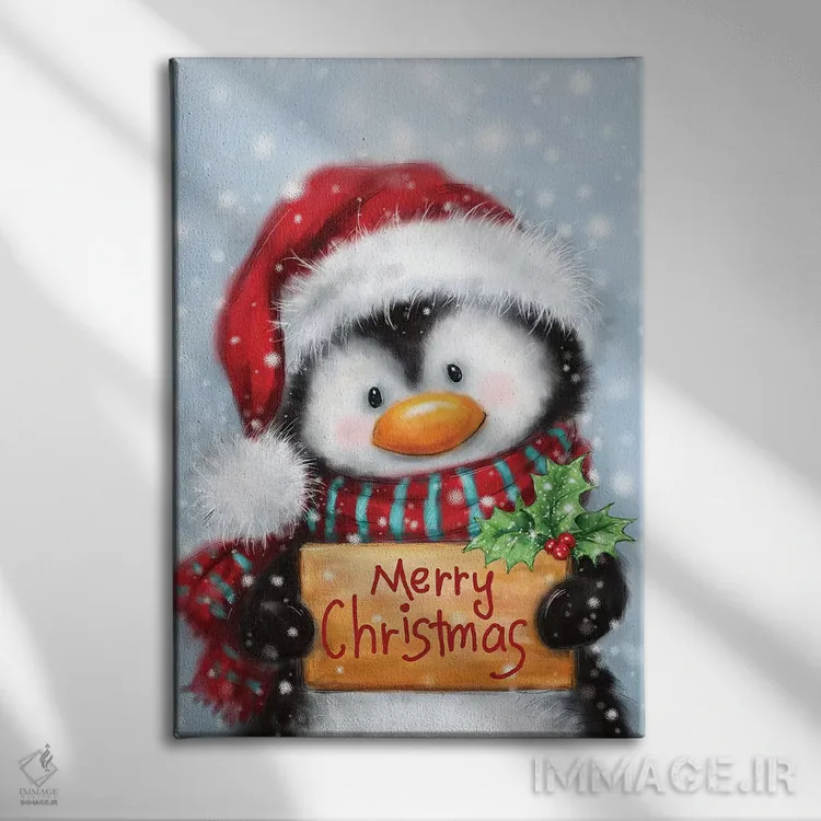 تابلو دکوراتیو "پنگوئن با خط دست" اثر ماکیکو - نمای روبهرو روی دیوار