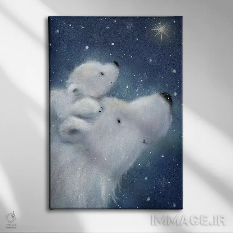 تابلو دکوراتیو "خرس قطبی و توله ۲" اثر ماکیکو - نمای روبهرو روی دیوار