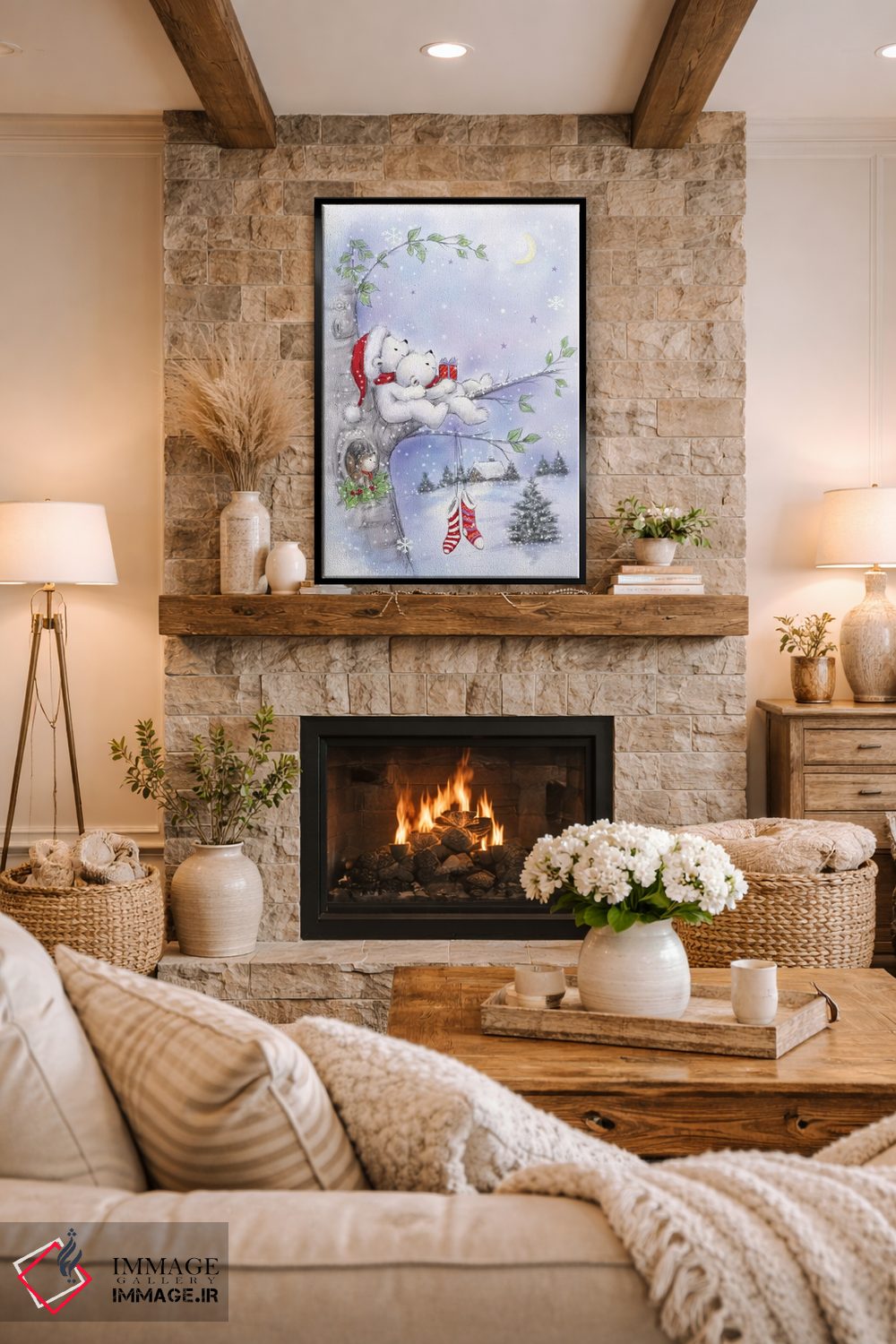 تابلو دکوراتیو "زوج خرس روی درخت" اثر ماکیکو - D2B