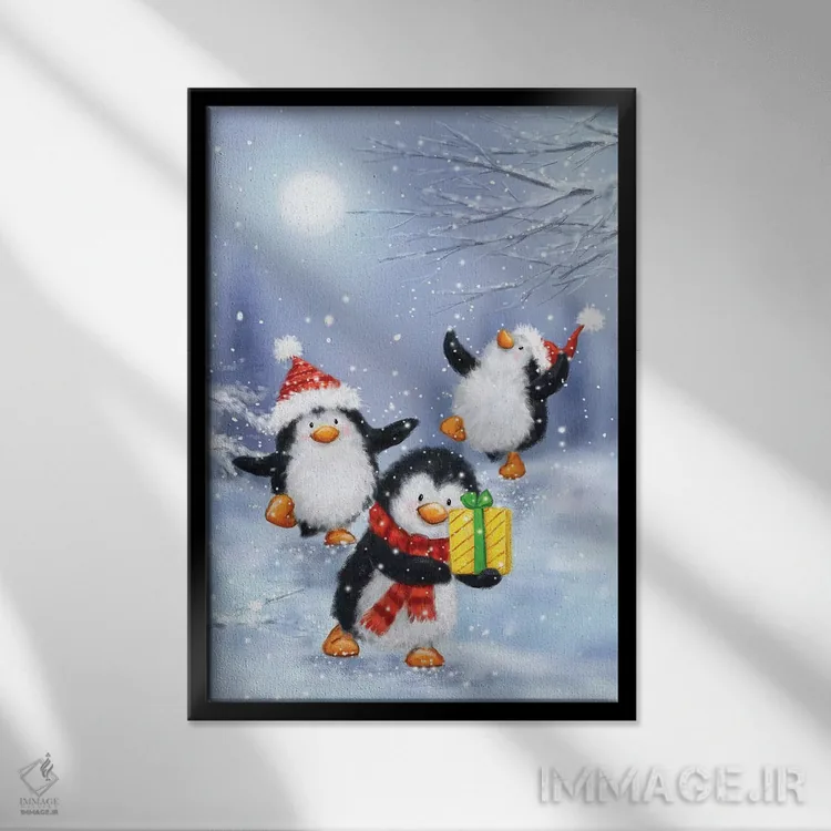 تابلو دکوراتیو "پنگوئن ها" اثر ماکیکو - نمای قابدار مشکی