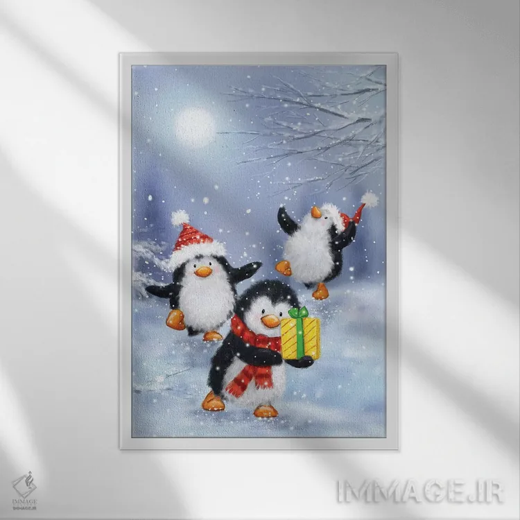 تابلو دکوراتیو "پنگوئن ها" اثر ماکیکو - نمای قابدار سفید