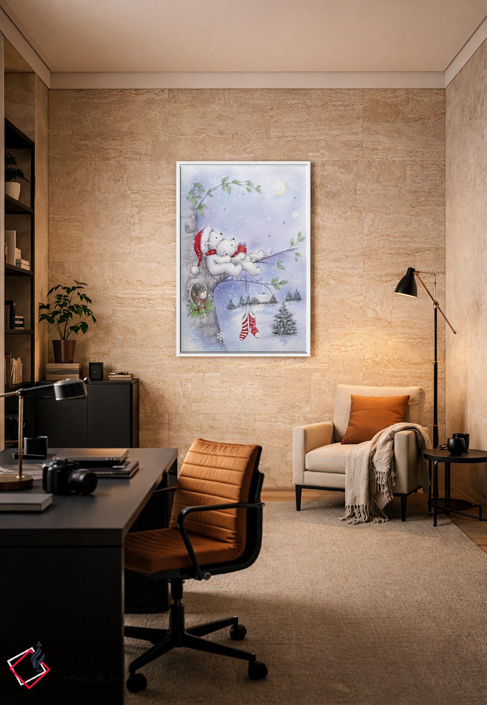 تابلو دکوراتیو "زوج خرس روی درخت" اثر ماکیکو - D6W