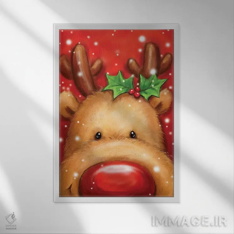 تابلو دکوراتیو "گوزن شمالی ۱" اثر ماکیکو - نمای قابدار سفید