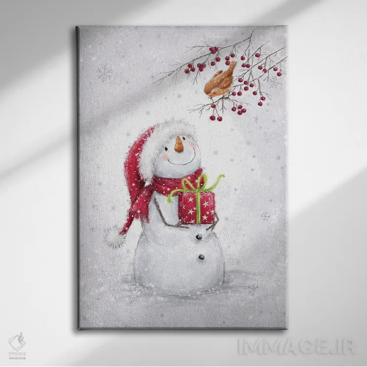 تابلو دکوراتیو "آدم برفی و رابین ۶ الف" اثر ماکیکو - نمای روبهرو روی دیوار