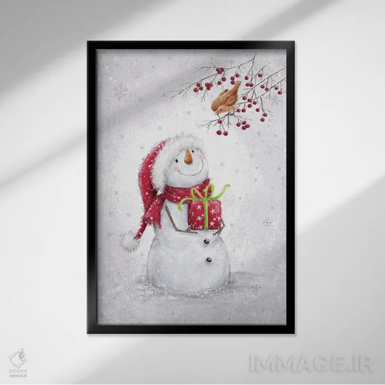 تابلو دکوراتیو "آدم برفی و رابین ۶ الف" اثر ماکیکو - نمای قابدار مشکی