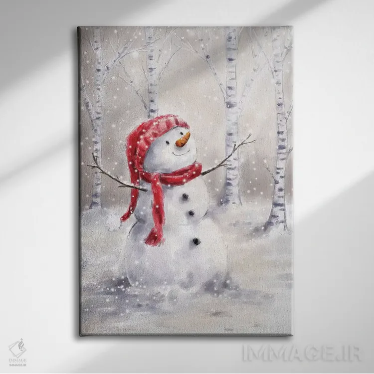 تابلو دکوراتیو "آدم برفی در جنگل ۱" اثر ماکیکو - نمای روبهرو روی دیوار