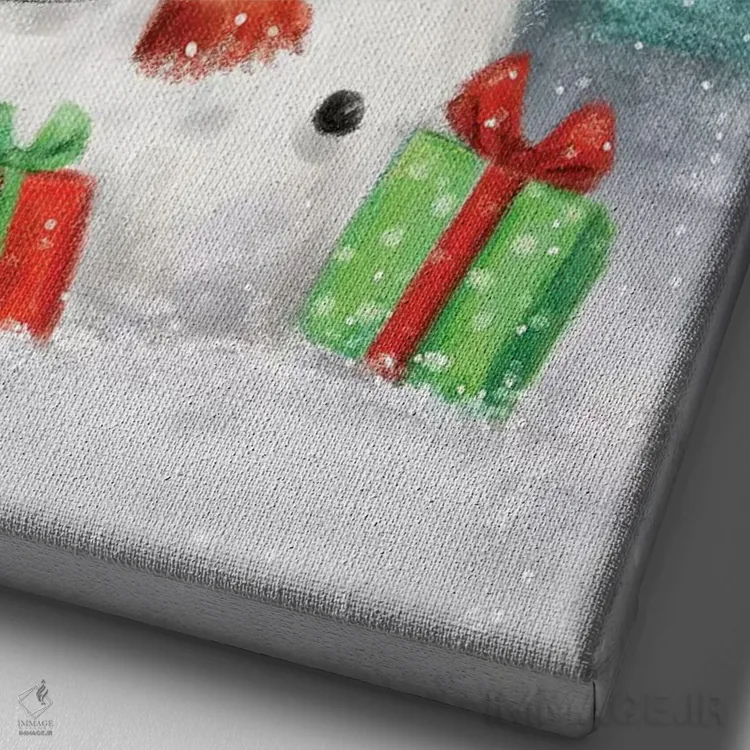 تابلو دکوراتیو "آدم برفی با هدایا ۳ ب" اثر ماکیکو - نمای نزدیک بافت بوم