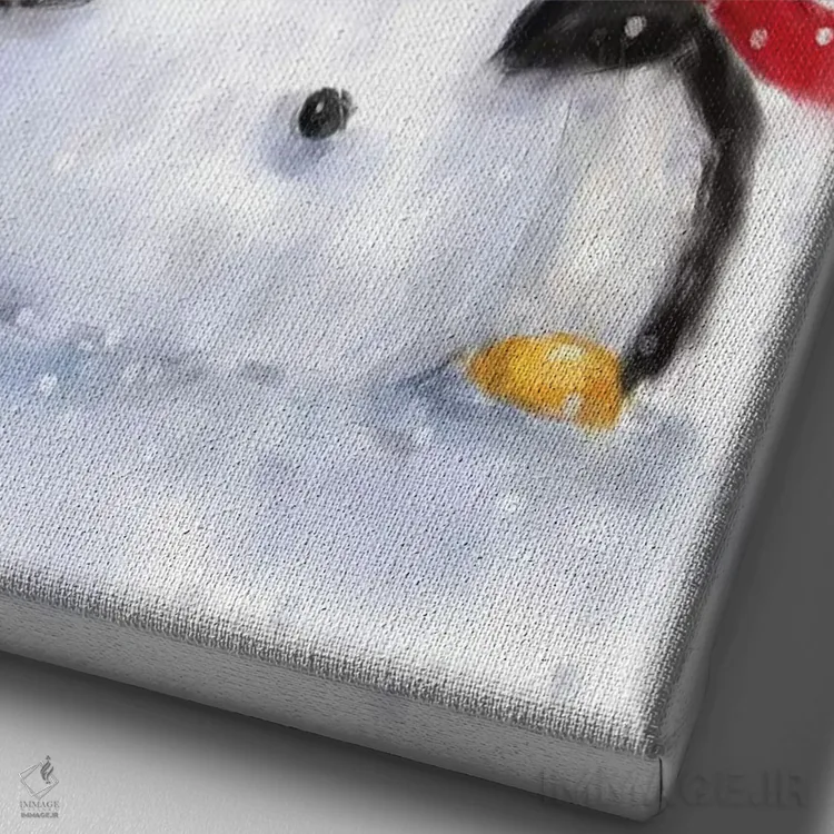 تابلو دکوراتیو "آدم برفی با دو پنگوئن" اثر ماکیکو - نمای نزدیک بافت بوم