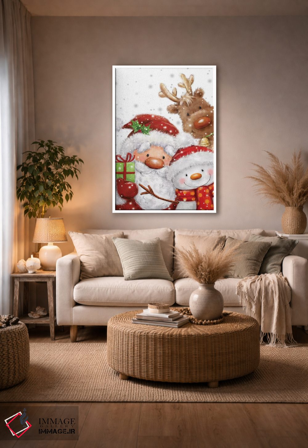 تابلو دکوراتیو "بابانوئل، آدم برفی و گوزن شمالی" اثر ماکیکو - D3W