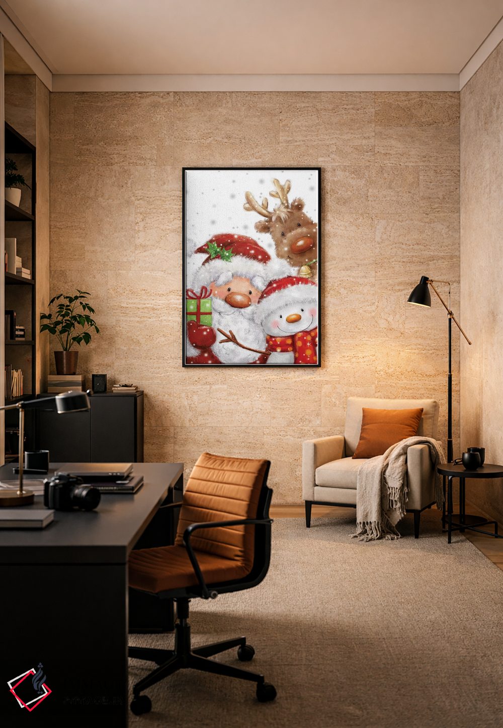 تابلو دکوراتیو "بابانوئل، آدم برفی و گوزن شمالی" اثر ماکیکو - D6B