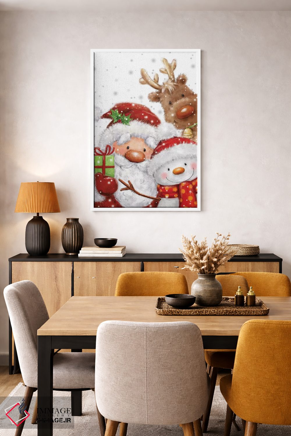 تابلو دکوراتیو "بابانوئل، آدم برفی و گوزن شمالی" اثر ماکیکو - D5W