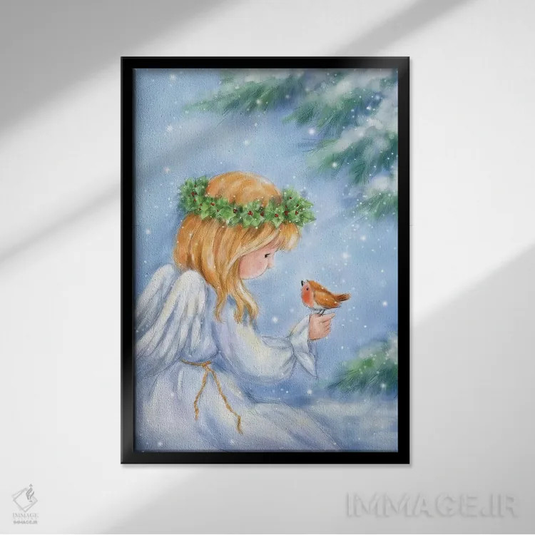 تابلو دکوراتیو "فرشته و رابین" اثر ماکیکو - نمای قابدار مشکی