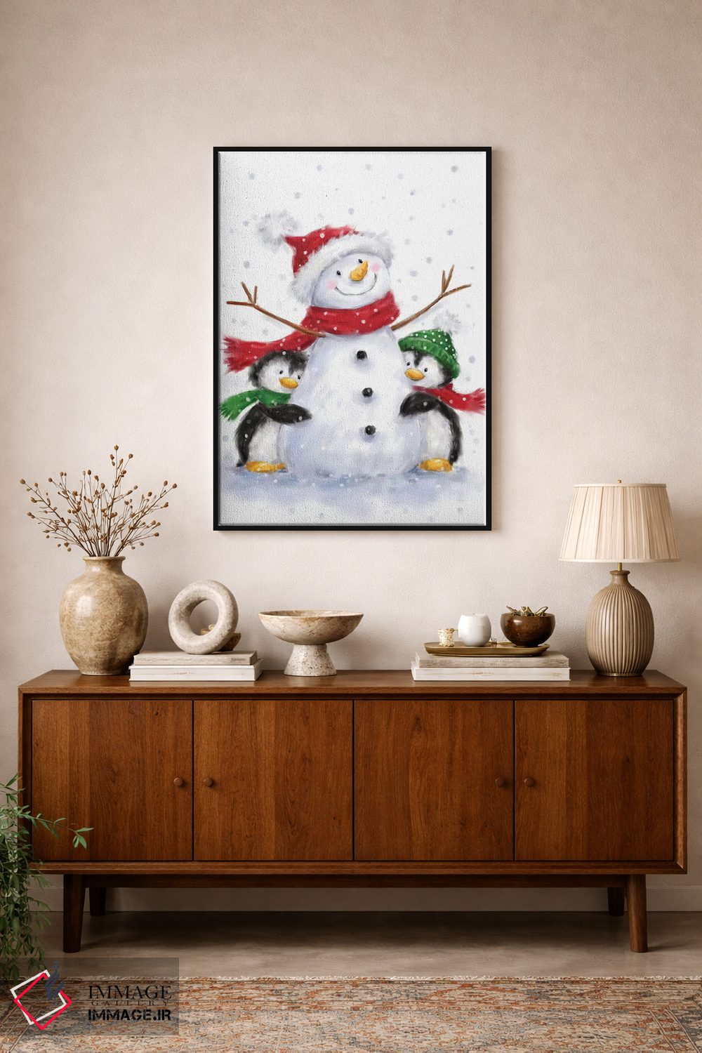 تابلو دکوراتیو "آدم برفی با دو پنگوئن" اثر ماکیکو - D1B