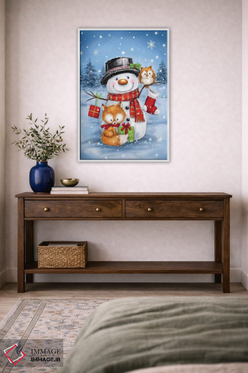 تابلو دکوراتیو "آدم برفی، جغد و روباه" اثر ماکیکو - D3W