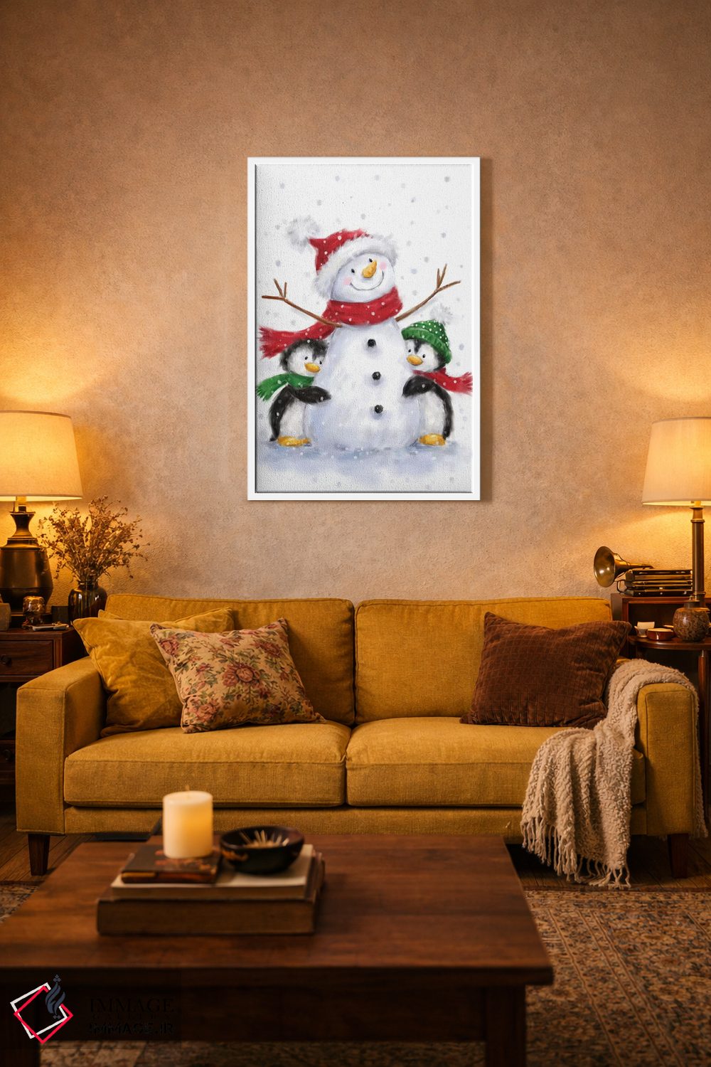 تابلو دکوراتیو "آدم برفی با دو پنگوئن" اثر ماکیکو - D2W