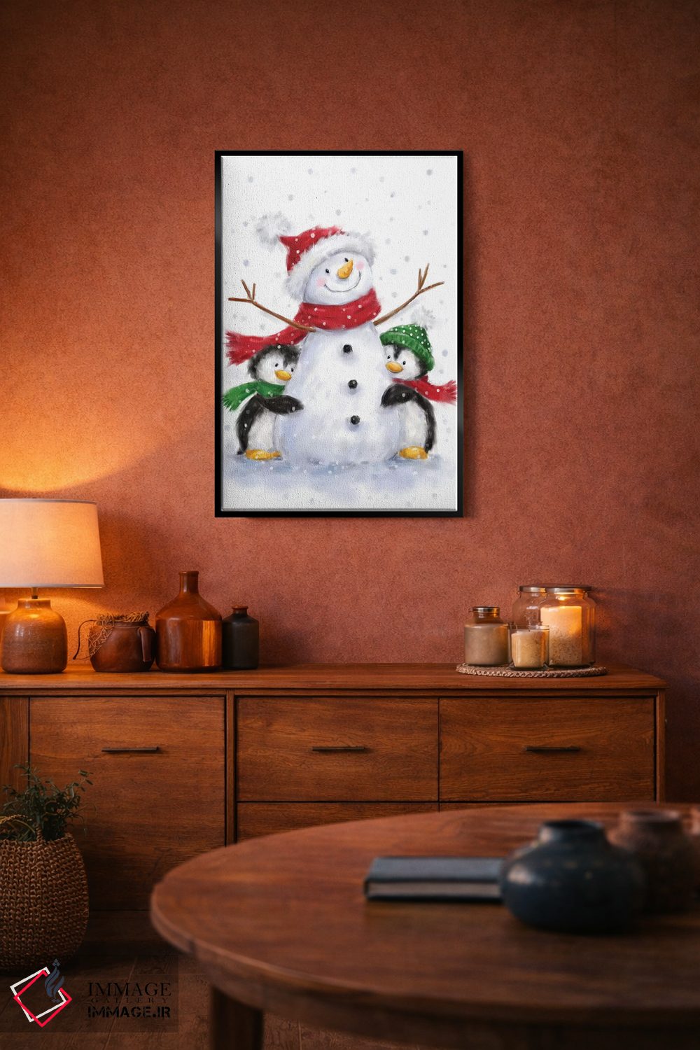 تابلو دکوراتیو "آدم برفی با دو پنگوئن" اثر ماکیکو - D5B