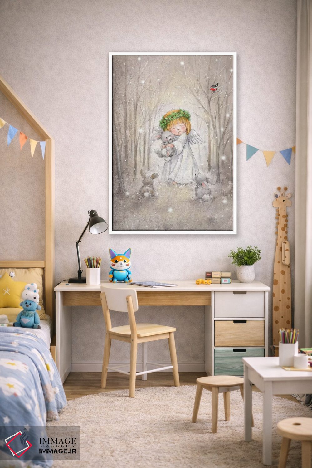 تابلو دکوراتیو "فرشته با خرگوش" اثر ماکیکو - D1W