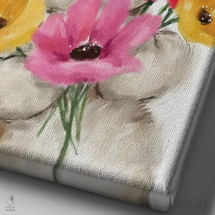 تابلو دکوراتیو "سگ با گل ها ۲" اثر ماکیکو - نمای نزدیک بافت بوم