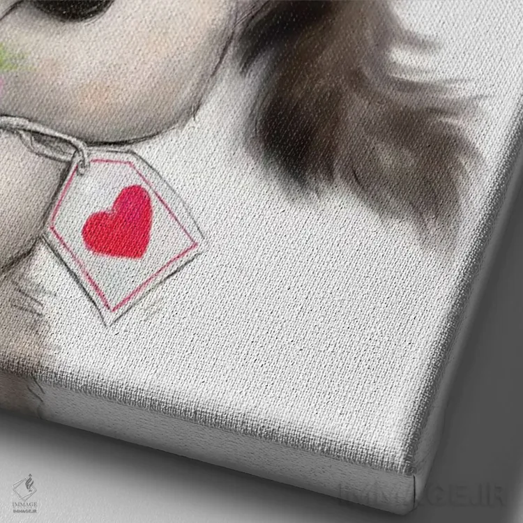 تابلو دکوراتیو "سگ با گل ها ۱" اثر ماکیکو - نمای نزدیک بافت بوم