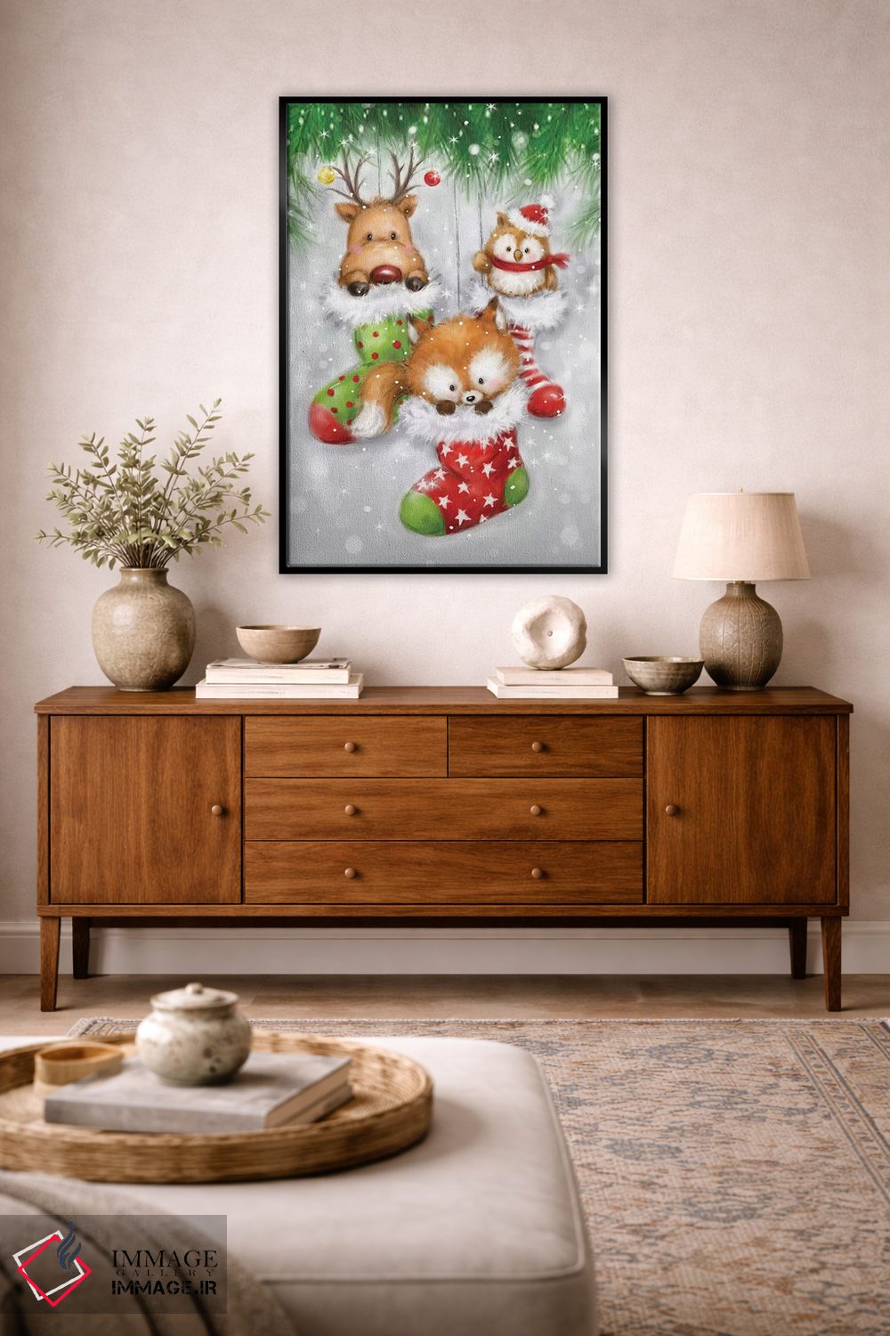 تابلو دکوراتیو "گوزن، جغد و روباه" اثر ماکیکو - D3B