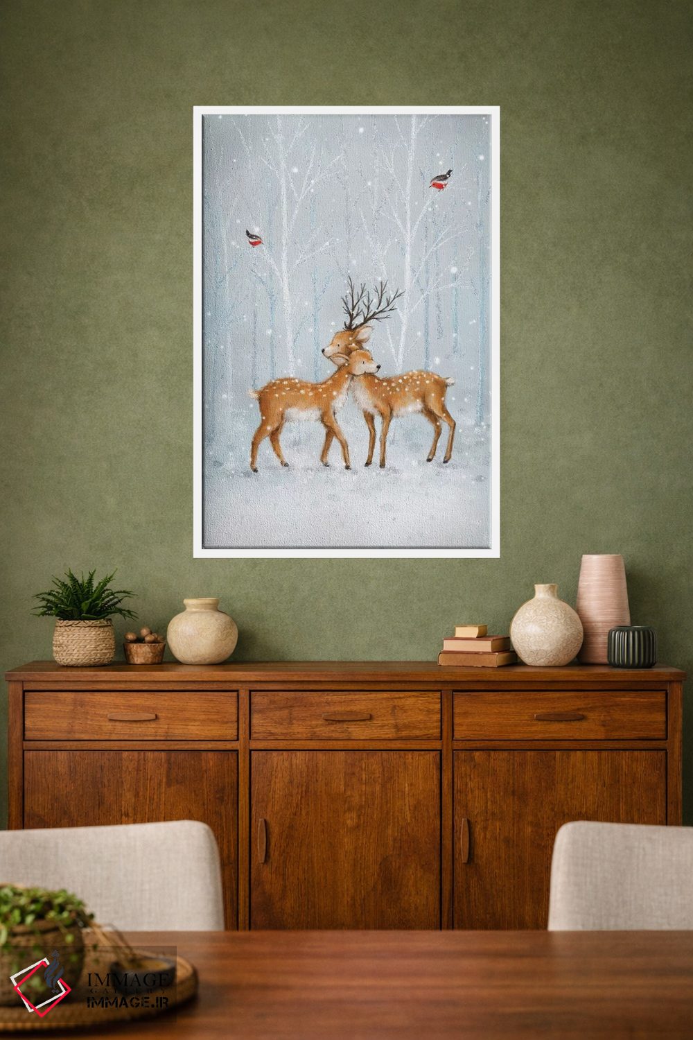 تابلو دکوراتیو "زوج گوزن در جنگل" اثر ماکیکو - D1W