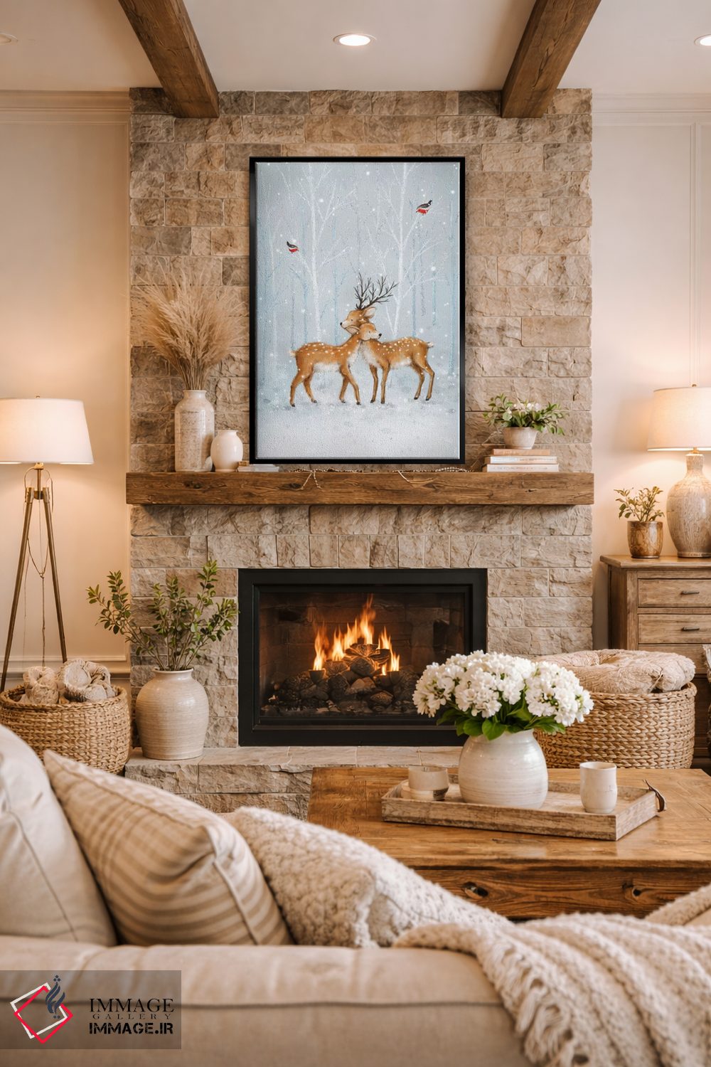 تابلو دکوراتیو "زوج گوزن در جنگل" اثر ماکیکو - D2B