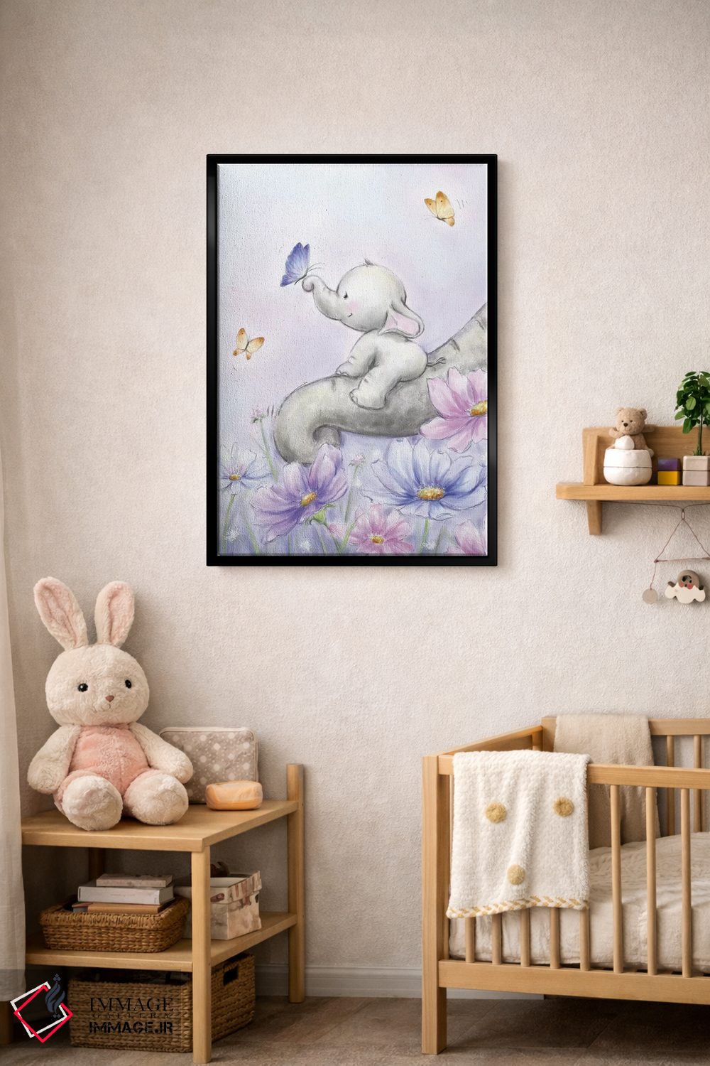 تابلو دکوراتیو "فیل با پروانه" اثر ماکیکو - D4B