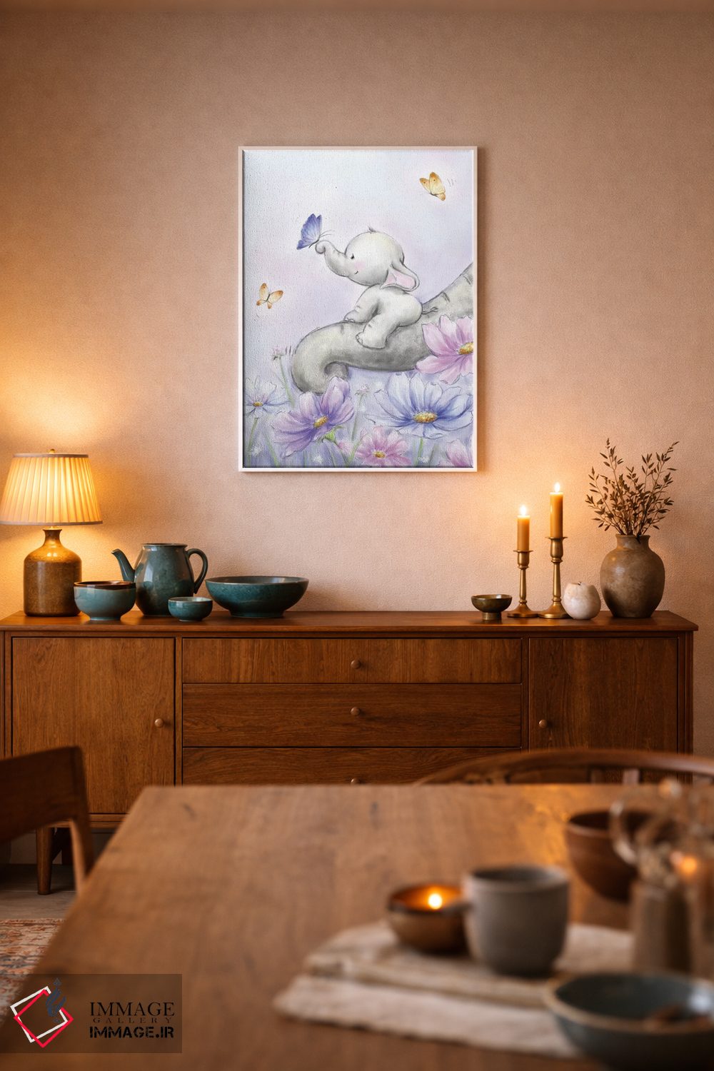 تابلو دکوراتیو "فیل با پروانه" اثر ماکیکو - D6W