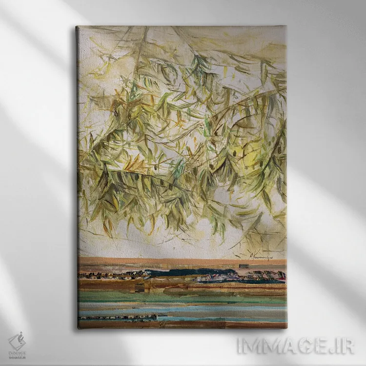 تابلو انتزاعی شاخه های زیتون اثر مارینا کوتسو سپیرو - نمای روبهرو روی دیوار