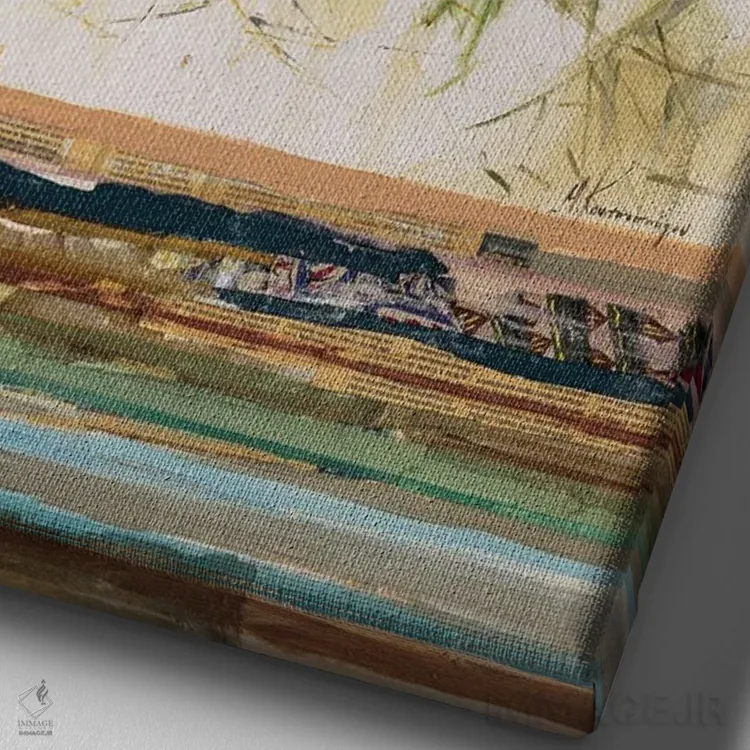 تابلو انتزاعی شاخه های زیتون اثر مارینا کوتسو سپیرو - نمای نزدیک بافت بوم