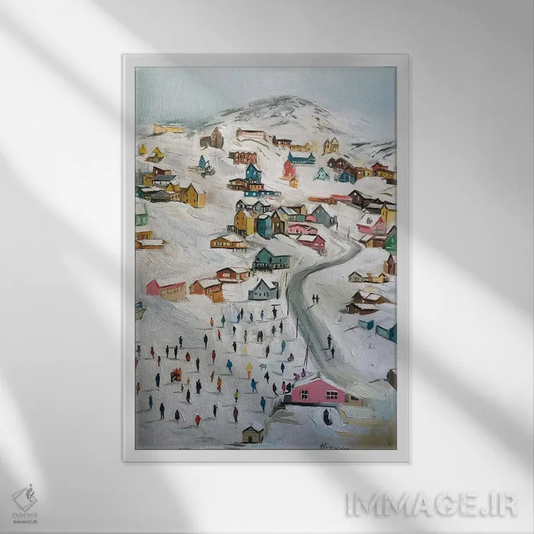 تابلو دکوراتیو روستای برفی اثر مارینا کوتسو سپیرو - نمای قابدار سفید