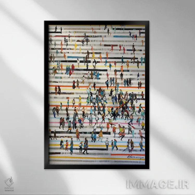 تابلو انتزاعی خطوط با مردم اثر مارینا کوتسو سپیرو - نمای قابدار مشکی