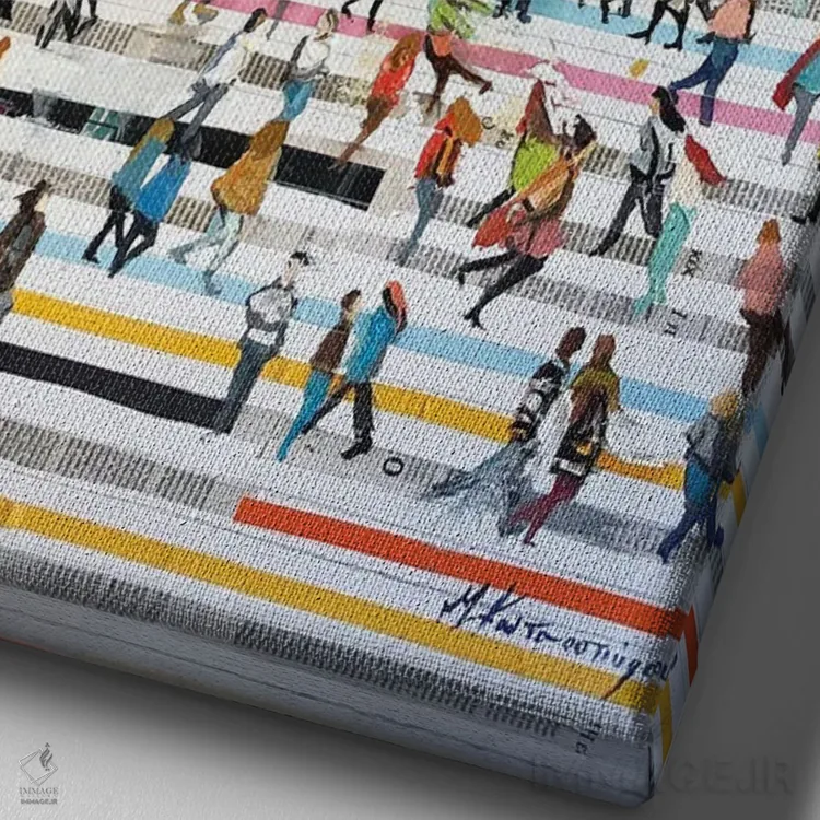 تابلو انتزاعی خطوط با مردم اثر مارینا کوتسو سپیرو - نمای نزدیک بافت بوم