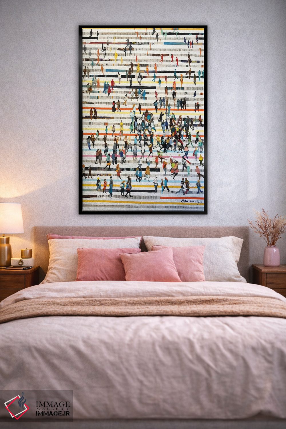 تابلو انتزاعی خطوط با مردم اثر مارینا کوتسو سپیرو - D2B
