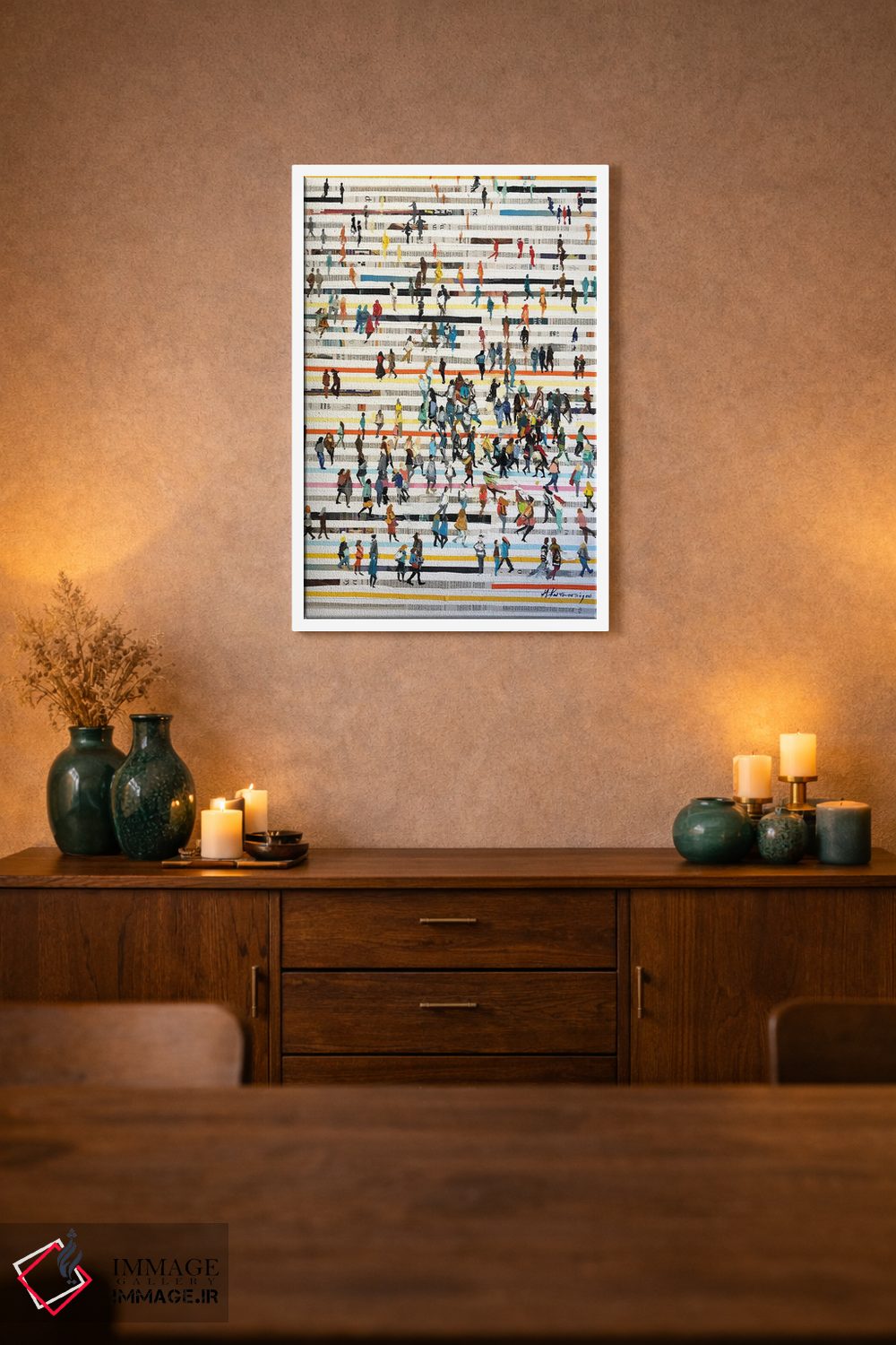 تابلو انتزاعی خطوط با مردم اثر مارینا کوتسو سپیرو - D1W