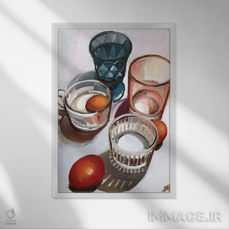 تابلو مدرن ظروف میز اثر مارگو کو - نمای قابدار سفید