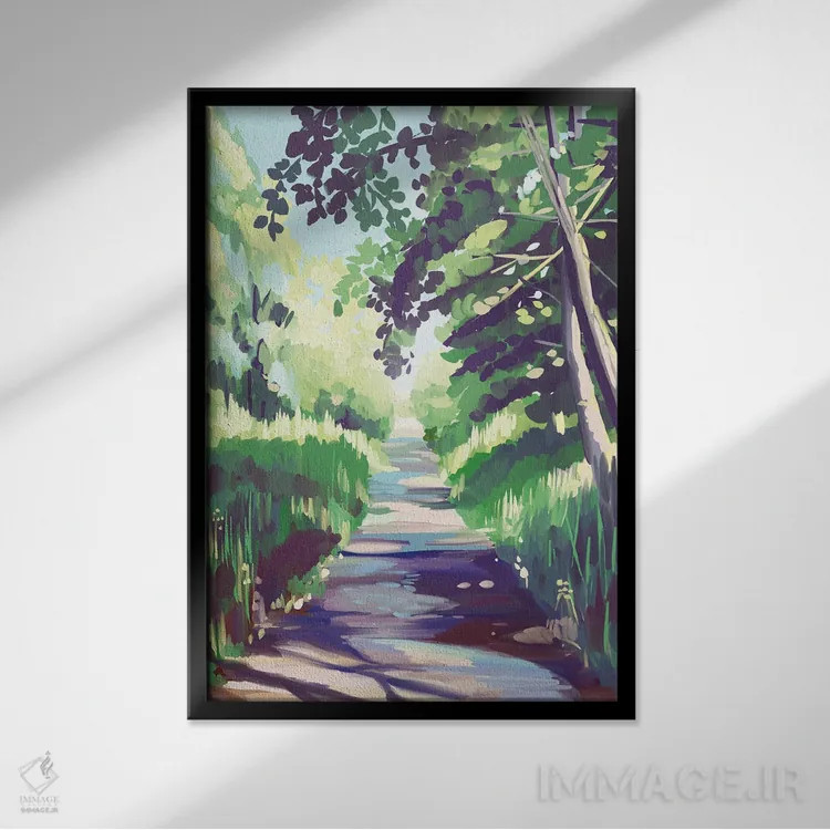 تابلو مدرن مسیر جنگل اثر مارگو کو - نمای قابدار مشکی