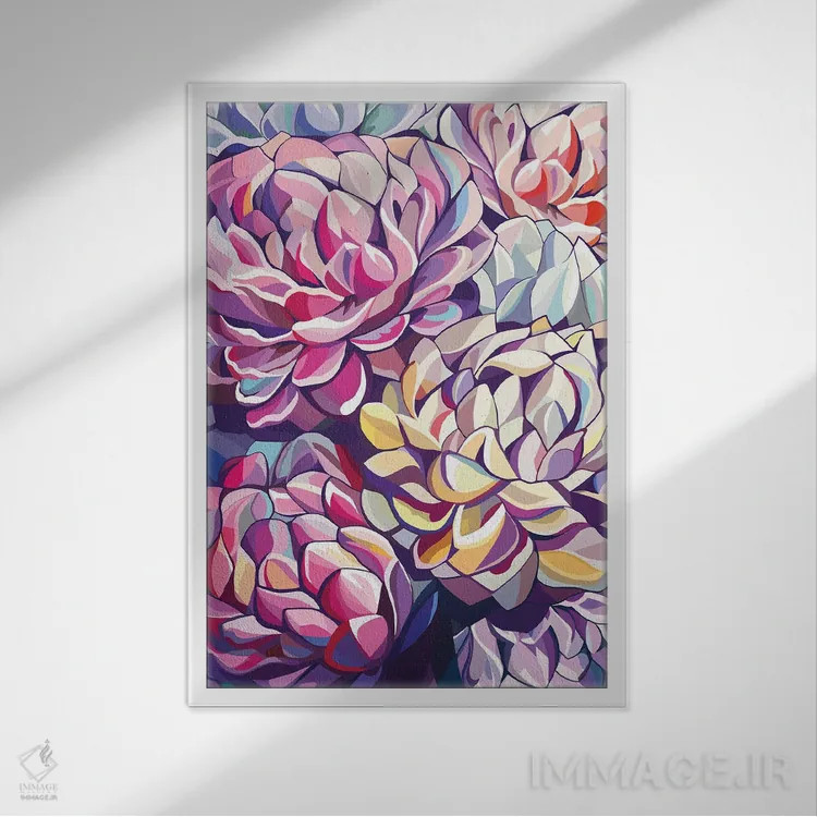 تابلو مدرن گل صدتومانی اثر مارگو کو - نمای قابدار سفید