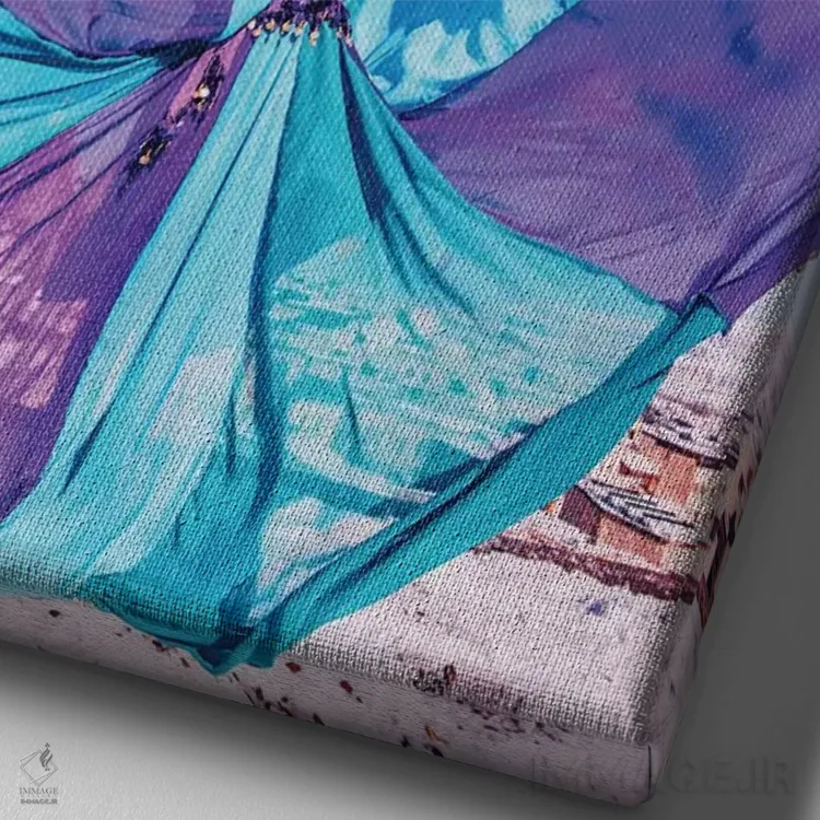 تابلو دکوراتیو پروانه آبی اثر هوبوپیبا - نمای نزدیک بافت بوم