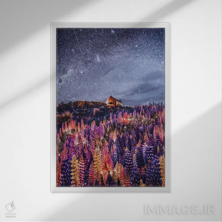 تابلو دکوراتیو لوپین های شبانه در دریاچه تکاپو ۳ اثر هوبوپیبا - نمای قابدار سفید