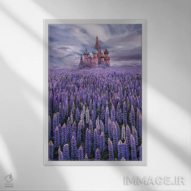 تابلو دکوراتیو "مزرعه لوبین در میدان سرخ" اثر هوبوپیبا - نمای قابدار سفید