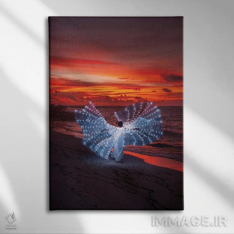 تابلو دکوراتیو "پروانه نورانی در غروب مالدیو" اثر هوبوپیبا - نمای روبهرو روی دیوار
