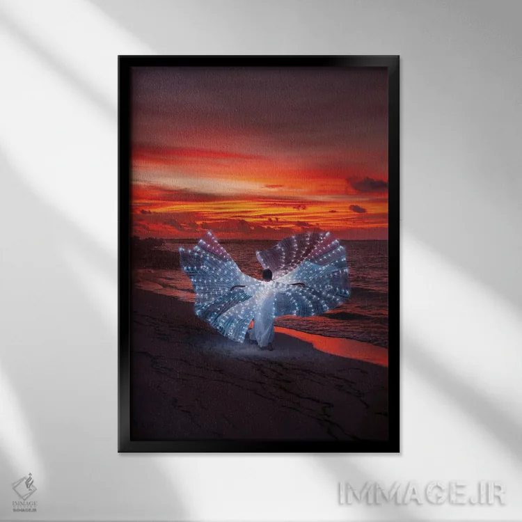 تابلو دکوراتیو "پروانه نورانی در غروب مالدیو" اثر هوبوپیبا - نمای قابدار مشکی