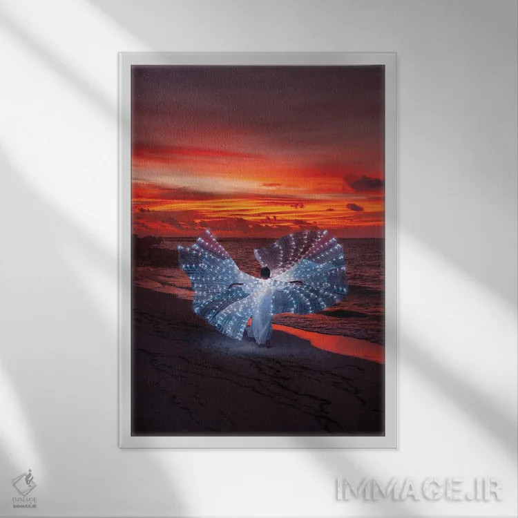 تابلو دکوراتیو "پروانه نورانی در غروب مالدیو" اثر هوبوپیبا - نمای قابدار سفید