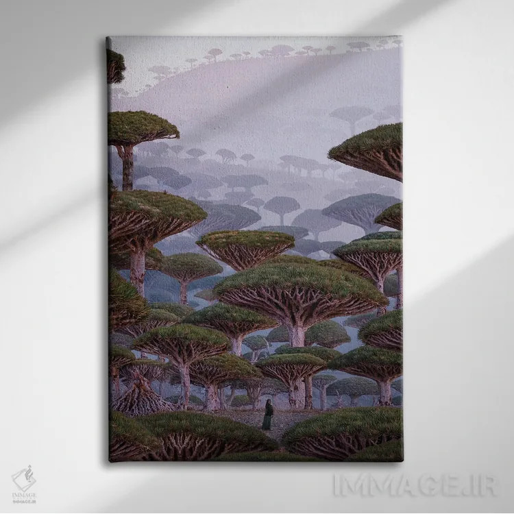 تابلو دکوراتیو "سرزمین اژدها" اثر هوبوپیبا - نمای روبهرو روی دیوار