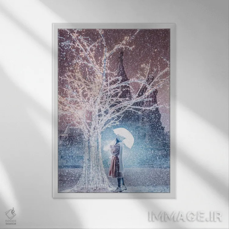 تابلو دکوراتیو "بارش برف جادویی در مسکو" اثر هوبوپیبا - نمای قابدار سفید